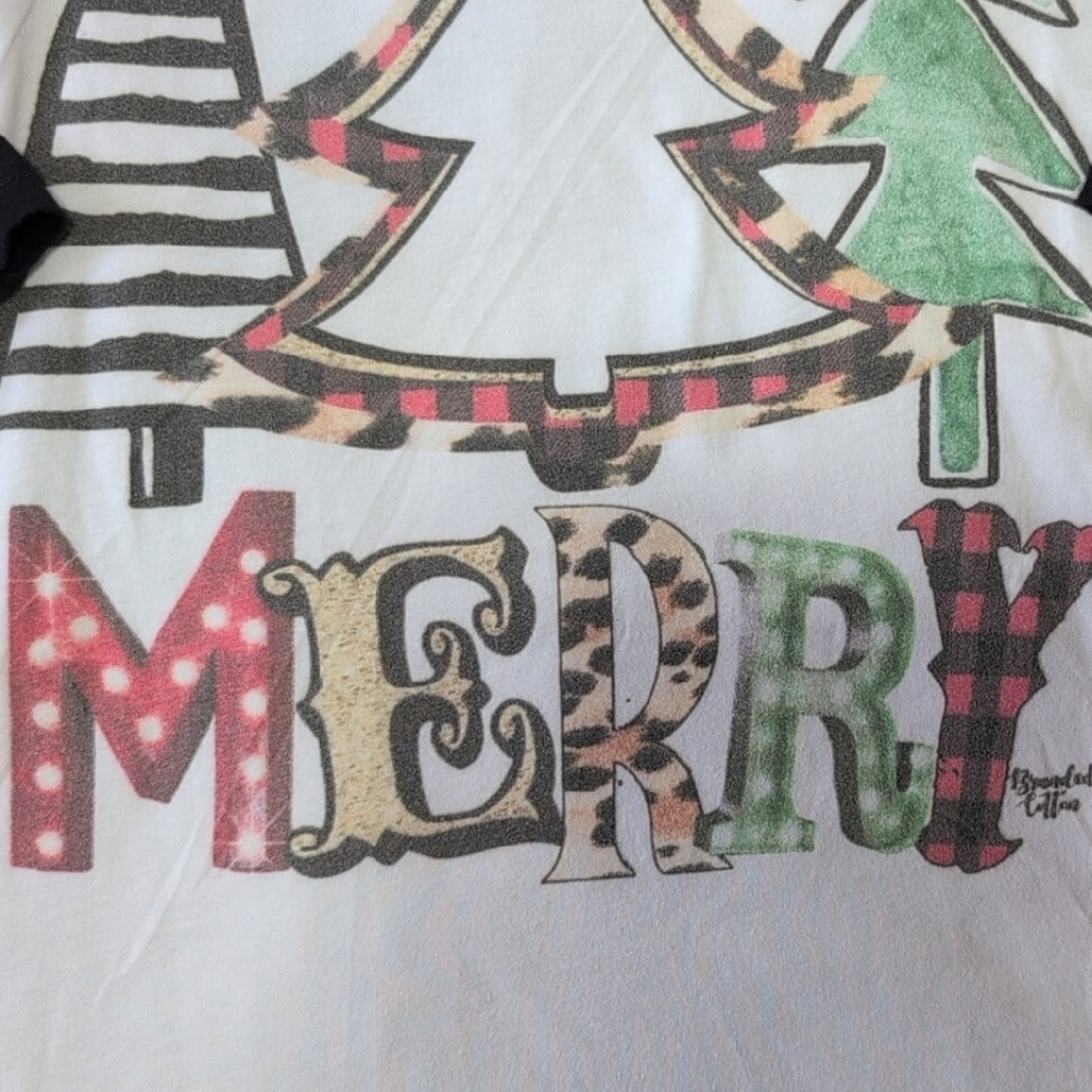 Bella Canvas Black and White 3/4 Sleeve Tee with Festive Graphic - Picture 4 of 11